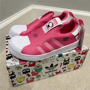 adidas Kids Pink Hello Kitty Superstar Sneakers with White Shell Toe, Sz 3
